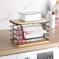 Lot de 2 distributeurs de sacs poubelles empilables en bambou pour cuisine et buanderie, pour l'organisation du comptoir