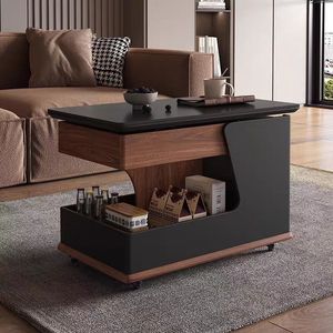 Multifunctional <b>Coffee</b> <b>Table</b> Solid Wood Slab Storage With Wheels Living Room Side <b>Table</b> - Product Image 4