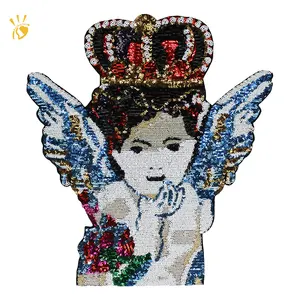 Sequin Crown Angle Applique the Son of God Fabric Patches Embroidery Patches Brand New Badges Sew on OEM