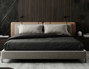 Lit de mariage moderne et élégant en cuir sur mesure, style villa de luxe léger, double, en tissu, italien, avec revêtement doux pour chambre principale - Product Image 1