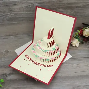 Kreative Handmade Red 3d Laser Cut Geburtstag Kuchen Gruß Einladungen Karten