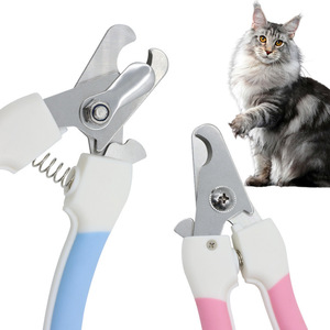Coupe-ongles pour animaux de compagnie en acier inoxydable pour chiens et chats, outil de toilettage avec protection de sécurité, poignées roses et bleues - Product Image 1