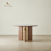Table à manger ronde en marbre blanc de Carrare poli, élégante et naturelle, pour villa ou maison, avec plateau en bois