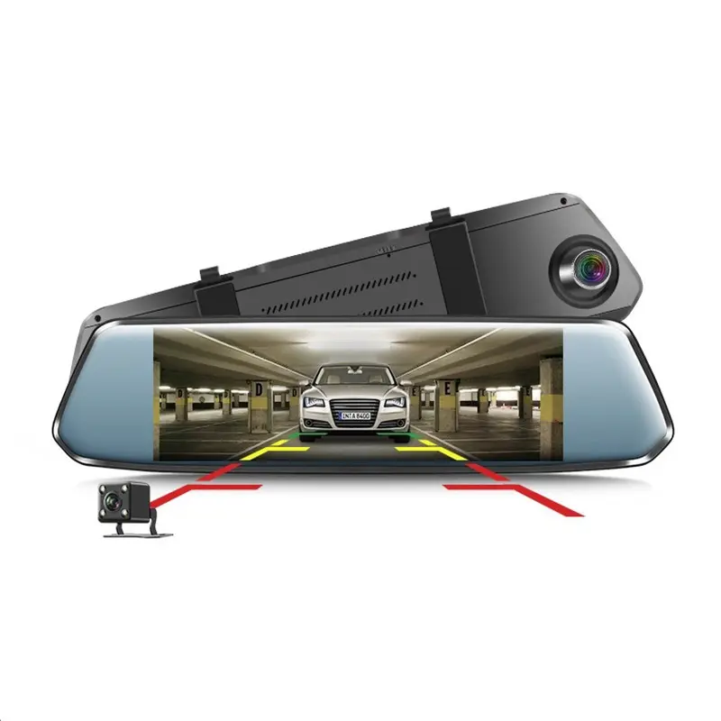 자동차 DVR 7 인치 터치 스크린 비디오 레코더 백미러 듀얼 렌즈 운전 레코더 2.5D 유리 반전 이미지 HD 1080P