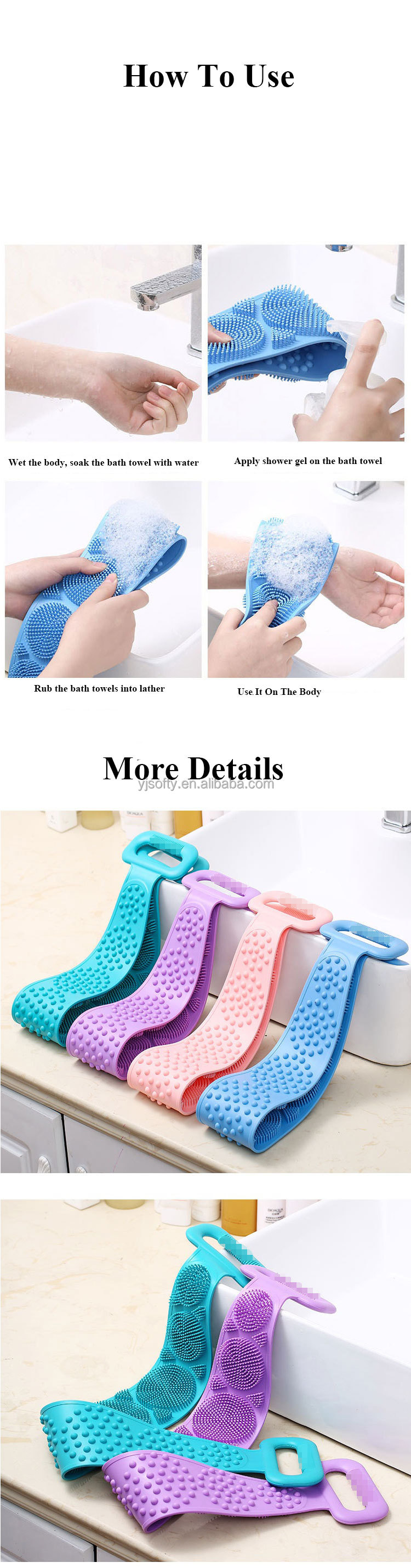 70cm Silicone Brushes Body Wash Scrubber Shower Exfoliating Belt Removes silicone bath towel Back Bath Shower Wash Body Belt