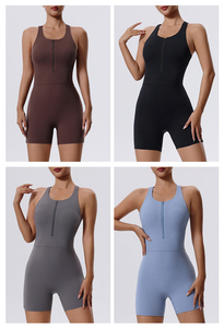 2025 nuova tuta da donna senza maniche con cerniera frontale in stile solido tuta da ginnastica Yoga Racerback Set un pezzo - Product Image 3