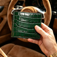 Dompet Pria Kulit Asli Bermotif Buaya Mewah, Dompet Pendek Lipat Dua, Banyak Slot Kartu, Perlindungan RFID Bisnis, Resleting