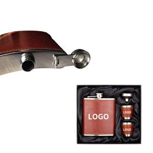 Gourde de hanche en gros avec logo personnalisé, compacte et portable, en acier inoxydable avec étui en cuir, coffret cadeau pour whisky - Product Image 1