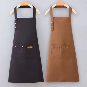 Tabliers de cuisine en toile de coton imprimés avec logo personnalisé, noirs, promotionnels, imperméables, avec poches en polyester, pour la cuisine - Product Image 1