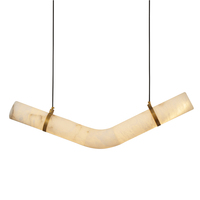 Lampe suspendue linéaire vintage en albâtre, style rétro, LED, laiton brossé, faisceau 360°, pour salon, chambre, café, décoration