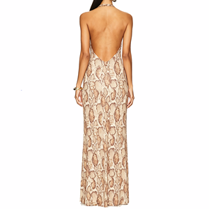 Abito lungo da <span class=keywords><strong>donna</strong></span> personalizzato con stampa effetto pelle di serpente, scollo all'americana, in Spandex/Poliestere, vestibilità aderente, modello animale, senza schienale, produzione diretta dalla fabbrica. - Product Image 2