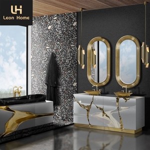 Lavabo di Lusso Personalizzato in Acciaio <span class=keywords><strong>Inox</strong></span> con Mobile per Villa, Lavandino Dorato - Product Image 5