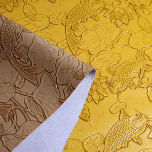 วัสดุหนังเทียม PVC เคลือบเงา 1.0 มม. ลายนูน ลายปลา ลายดอกบัว หนังเทียมกันน้ำ สำหรับกระเป๋าผู้หญิง - Product Image 3