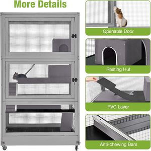 <b>Large</b> Luxury Chinchilla 4-Level Ferret Wooden Hutch Aluminium <b>Frame</b> Chew-Proof Wheels Movable Plastic Tray for Hamster Gerbil - Product Image 4
