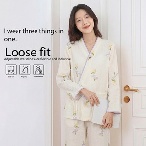 Conjunto de Pijamas de Maternidad <span class=keywords><strong>para</strong></span> Mujer, 100% Algodón, Estampado Floral, Doble Gasa, Ropa de Dormir <span class=keywords><strong>para</strong></span> <span class=keywords><strong>Embarazadas</strong></span> - Product Image 6