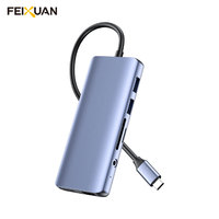 FEIXUAN Personalizar USB C Hub 11 en 1 Estación de acoplamiento con HDM 1 * VGA, 2 * USB 3,0/USB2.0 * 2/SD/Lector de tarjetas TF/Ethernet/100W PD/3,5mm
