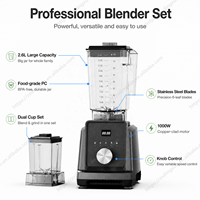 Mixeur robuste 2,6 L avec tasse en plastique, commande par bouton, nettoyage écologique en un clic, lames en acier inoxydable 304, idéal pour l'hôtellerie