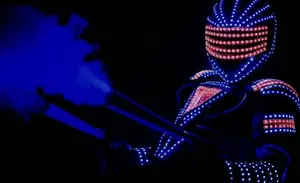 Venda quente palco festa decoração carnaval desempenho luminoso festa traje fantasia vestido LED dança robô traje luminoso
