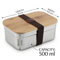 Boîte alimentaire carrée en acier inoxydable personnalisable avec couvercle en bois, compartiments étanches, impression personnalisée, boîte bento
