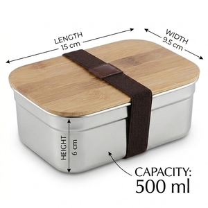 Anpassbare Edelstahl-Quadrat-Lebensmittelbehälter mit Holzdeckel Auslaufsichere Fächer Personalisierte Bedruckung Bento-Box - Product Image 3