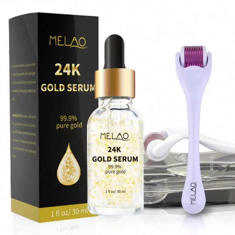 Derma Kit 0.25mm - Microneedle Roller Face and Body 540 Titanium Micro Needles With organic 24k gold Serum for Skin