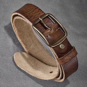 เข็มขัดหนังวัวแท้สำหรับผู้ชายผู้หญิงดีไซน์คาวบอยตะวันตกแนววินเทจพร้อมห่วงสายรัดทองเหลือง - Product Image 6