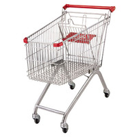 Chariot de courses en métal argenté pour supermarché avec structure en maille, roues en PU de 4 pouces anti-rouille, design pliable et utilisation en intérieur
