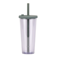 24OZ Kunststoff becher Wieder verwendbare Blase BOBA Tee tassen Doppelwandige Kunststoff-Trinkwasser flasche mit Stroh Custom Tumbler