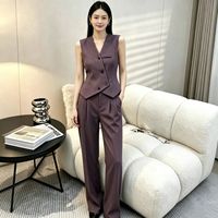 Ensemble de pantalon pour femme, vêtements pour femme, veste à boutons asymétriques et pantalon large à taille haute, décontracté pour le bureau