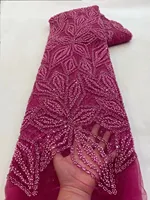 Tissu en dentelle perlée élégante faite à la main NI.AI, dentelle carrée de luxe, dentelle française de haute qualité, 100% polyester, robes de mariée