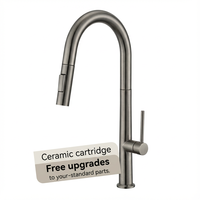 Robinet de cuisine à col de cygne, en acier inoxydable gris, robinet à poignée unique, un trou, avec pulvérisateur extractible