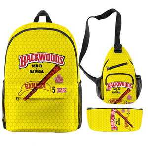 Wholesale Fashionable 3Pcs Backwoods Cigar Backpack For Boys Men Backwood Print Bag Laptop Shoulder School Bag Travel Bag