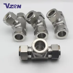 SS316 Double Ferrule Hydraulic Tube Fitting Bsp Tee Union 6000psi Stainless Steel Compression Pipe Fitting Instrumentation