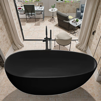 Vente en gros Baignoires à surface solide en pierre naturelle noire mate Baignoires autoportantes en marbre artificiel Baignoires et bains à remous