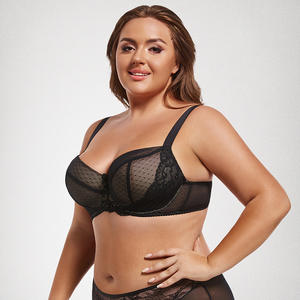 Sujetador Push-Up Negro, Lencería Sexy con Encaje, Talla Grande, para Mujer - Product Image 1