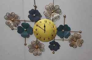 Horloge murale décorative élégante pour la maison chambre à coucher bureau art mural noir or finition Design moderne métal fleur feuille horloge murale - Product Image 3
