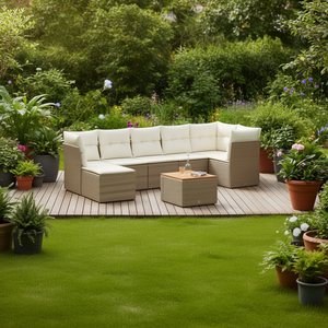 Ensemble de canapés de jardin en rotin beige avec coussins en mousse haute densité, mobilier d'extérieur au design contemporain, résistant à l'eau et aux UV - Product Image 2