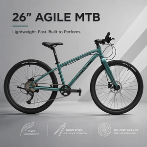 Vélo de montagne prêt à être expédié, 26 <span class=keywords><strong>pouces</strong></span>, 1x9 vitesses, 11,2 kg, fourche rigide légère, frein à disque hydraulique, cadre en alliage, VTT - Product Image 1
