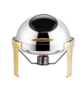 Calentador de sopa eléctrico <span class=keywords><strong>doble</strong></span> tipo buffet, oblongo, con tapa enrollable de acero inoxidable dorado y soporte para cubo de sopa, tipo chafing dish - Product Image 2