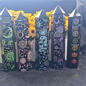 Inciso Sun Moon Pattern quarzo punto cristalli intaglio artigianale sette Chakra <span class=keywords><strong>Black</strong></span> Obsidian <span class=keywords><strong>Tower</strong></span> - Product Image 6