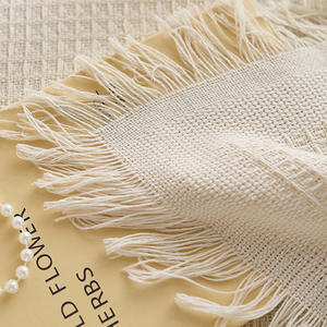 French Style Cotton Linen <b>Round</b> <b>Tablecloth</b> With Tassel Home Decor Washable Solid Color Waffle Texture Table Cover - Product Image 2