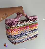 Sac à main coloré arc-en-ciel bohème à rayures en fil de t-shirt avec chaîne, décoration florale faite à la main, grande capacité pour femme - Voyage