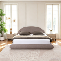 Lit plateforme de luxe léger, taille Queen, avec sommier surélevé en tissu, idéal pour les petits appartements familiaux et les hôtels