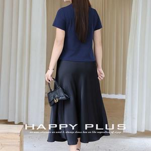 Camiseta de Manga Corta con Cuello Alto para Mujer Happy Plus, Talla Grande, Tejida, de Color Sólido, Clásica, en Negro, Gris y Azul Marino - Product Image 5