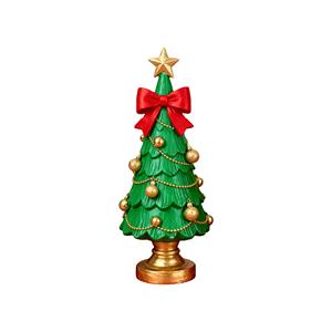 Magnifique cadeau en résine personnalisé - Figurine d'arbre de Noël ornée d'ornements dorés et d'un grand nœud rouge, décoration festive idéale - Product Image 1