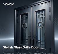 YDNCN Porte d'entrée double de luxe en alliage d'aluminium, design européen, avec fenêtre de transom et grille décorative, résistante à l'eau, haute