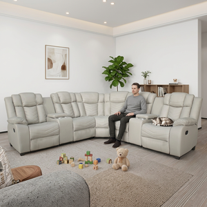 Canapé sectionnel inclinable moderne en similicuir beige avec fonction de relaxation électrique et console de rangement pour salon - Product Image 3