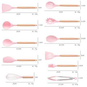 カスタム卸売 19点キッチン用品セット シリコン調理器具 カッティングボード 収納 木製ハンドル バケツ ナイフ付き焦げ付き防止調理器具セット - Product Image 4