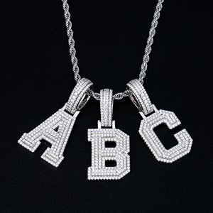Collier Pendentif Hip Hop Moissanite Iced Out Initiale A-Z en Argent Sterling 925, Bijoux Diamant Moissanite en Gros pour Hommes - Product Image 1