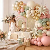 Kit d'arche de ballons vert sauge et rose, guirlande avec confettis dorés, étoiles, sable beige, pour fête d'anniversaire, safari jungle, mariage, baby shower
